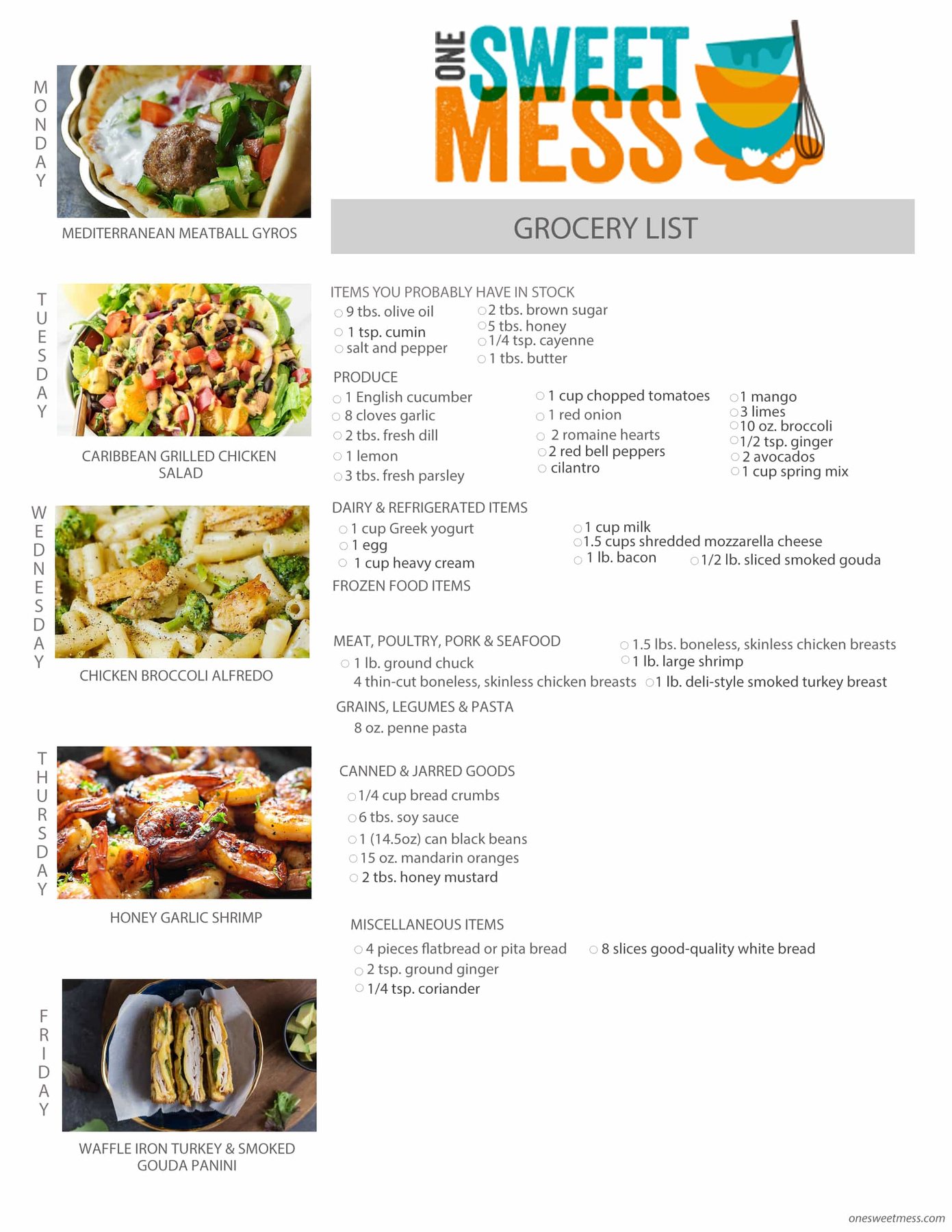 Week of May 23rd, 2016 Weekly Meal Plan + Printable Grocery List