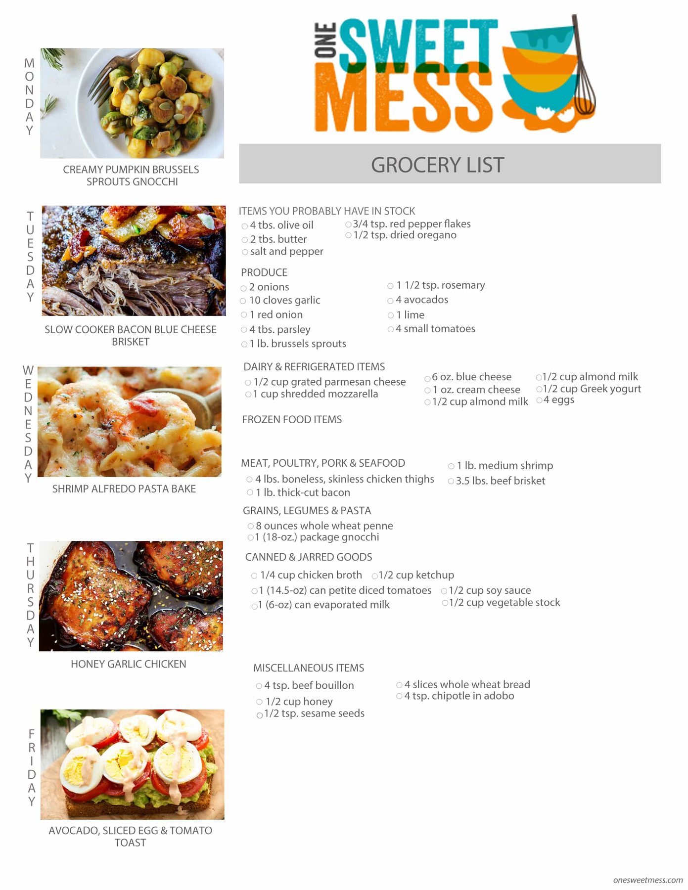 Weekly Mel Plan + Printable Grocery List | October 26th, 2015
