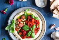 Savory Pesto Hummus with Bursting Roasted Cherry Tomatoes