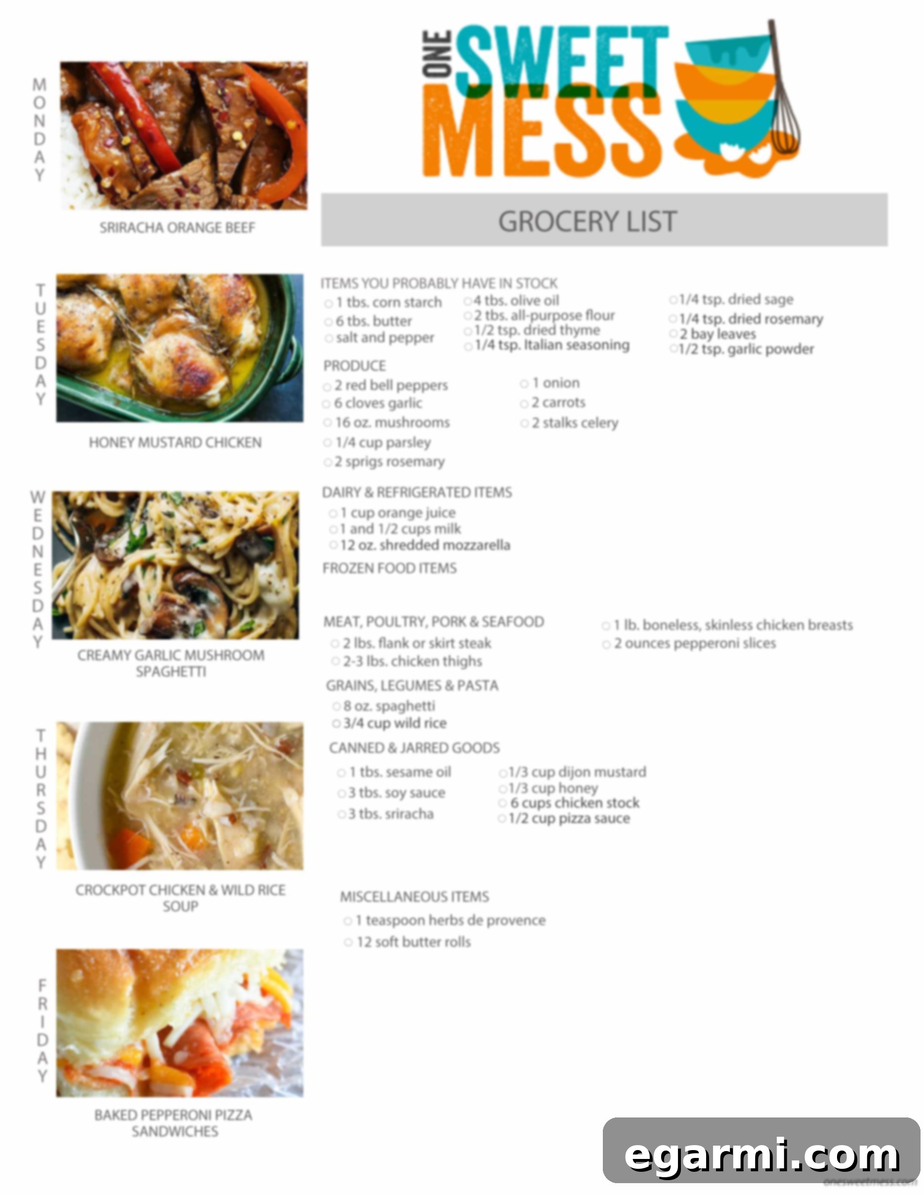 Week of February 22nd, 2016 Weekly Meal Plan + Printable Grocery List