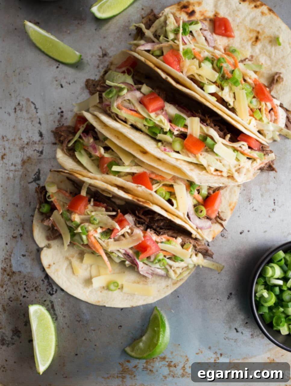 Zesty Mustard Slaw Shredded Beef Tacos 3 Guinness Shredded Beef Tacos with Mustard Slaw - Up Close