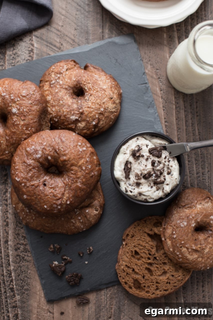 Rich Chocolate Bagels with Cookies & Cream Whipped Cream Cheese