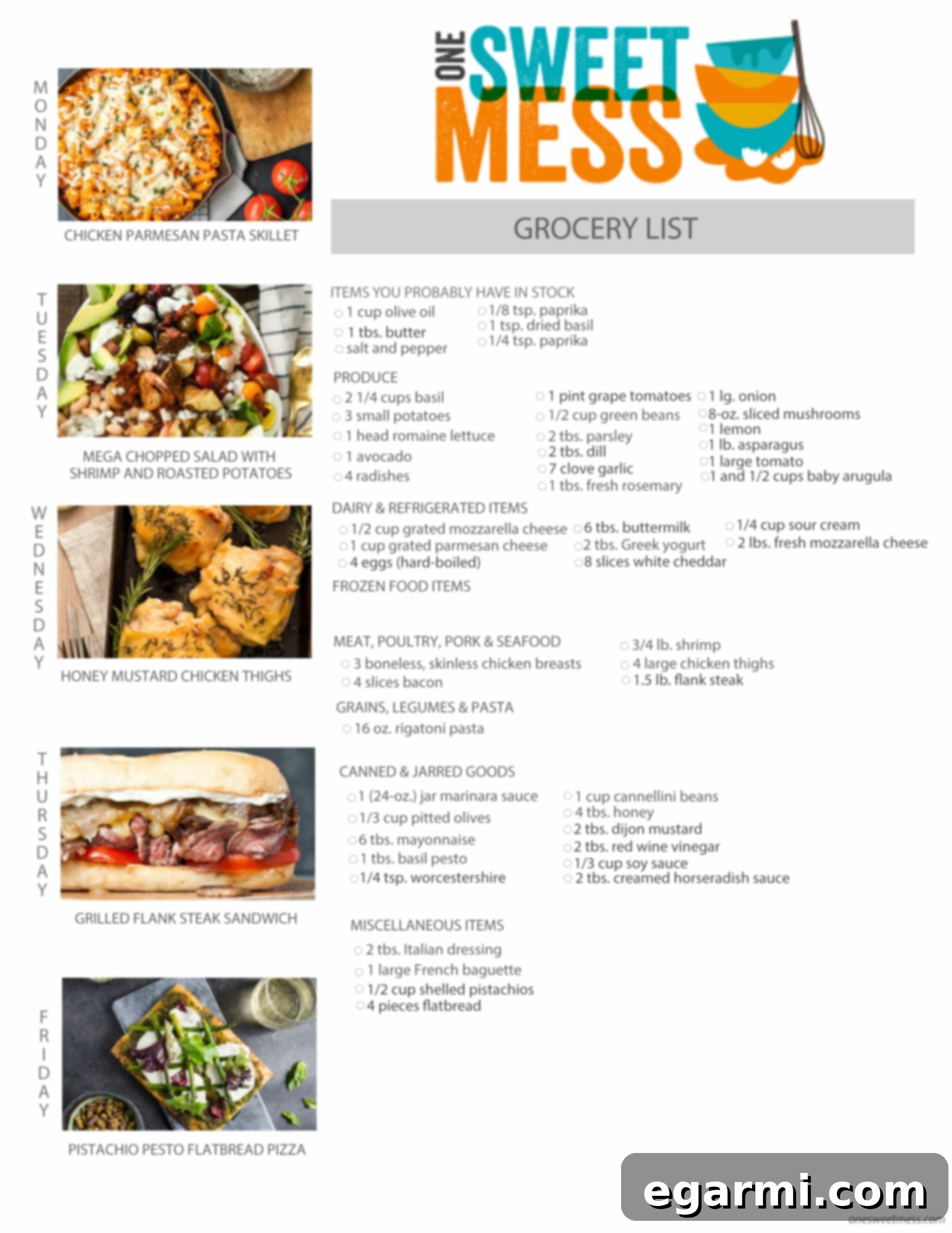 Printable Weekly Meal Plan and Grocery List for April 4th, 2016