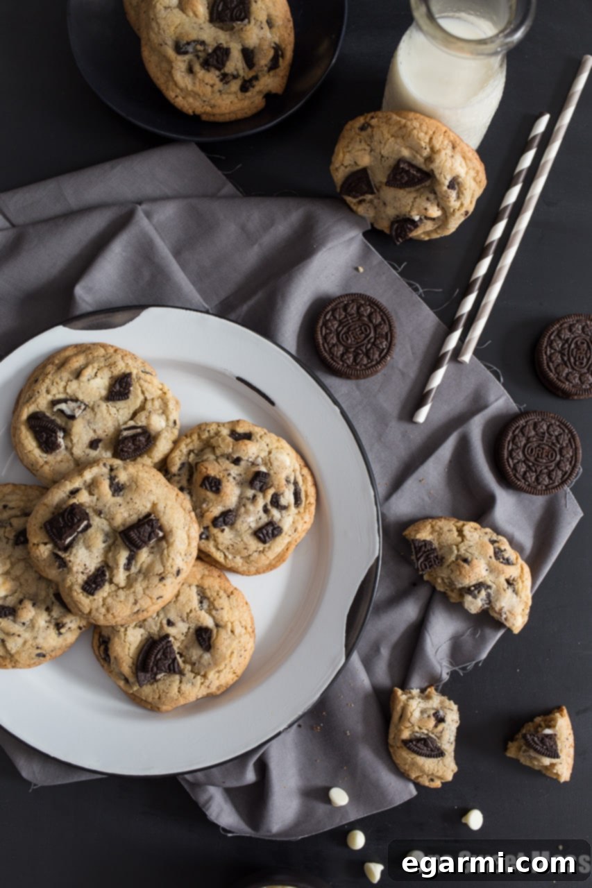Irresistible Soft-Baked Cookies & Cream Cookies with Oreos and white chocolate chips