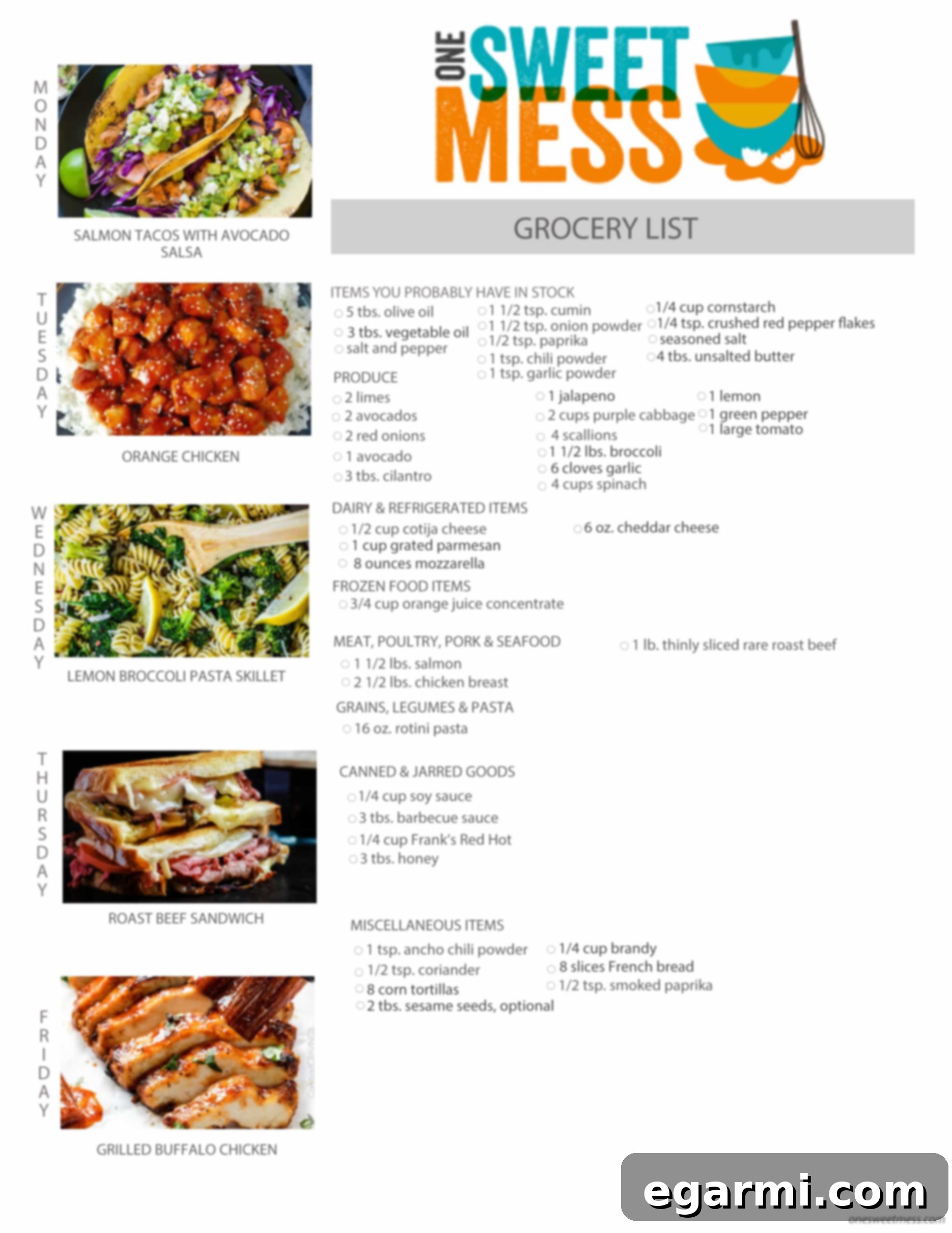 Week of April 11th, 2016 Weekly Meal Plan + Printable Grocery List
