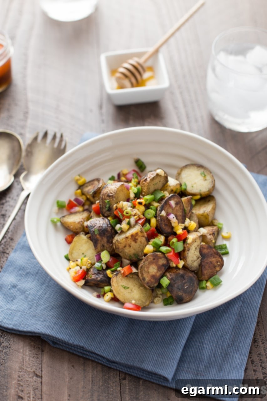Grilled Potato Salad with Honey Chipotle Vinaigrette - close up
