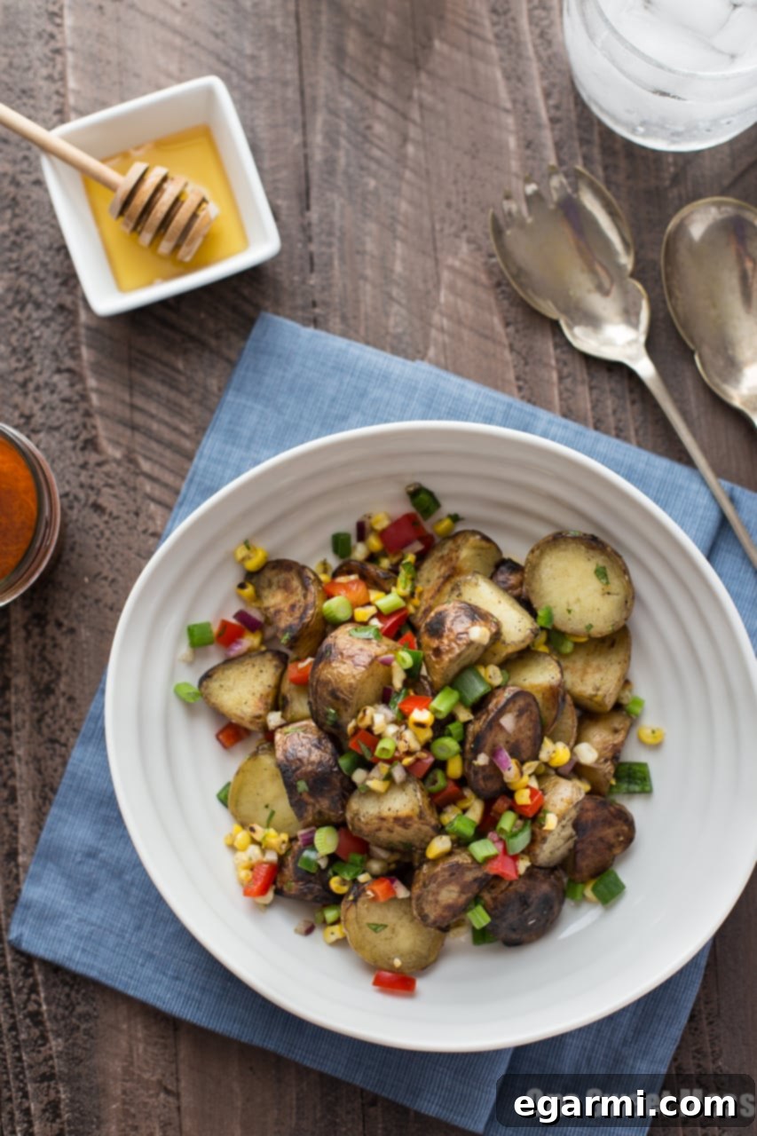 Grilled Potato Salad with Honey Chipotle Vinaigrette - plated