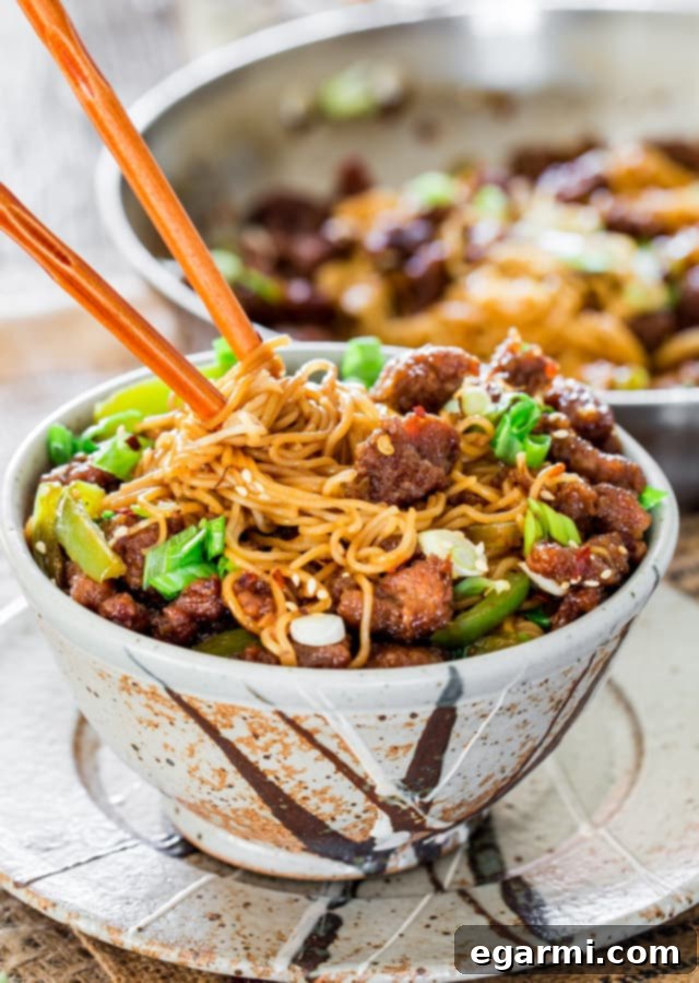Savory and rich Mongolian Beef Ramen noodles with tender beef, perfect for a speedy mid-week meal