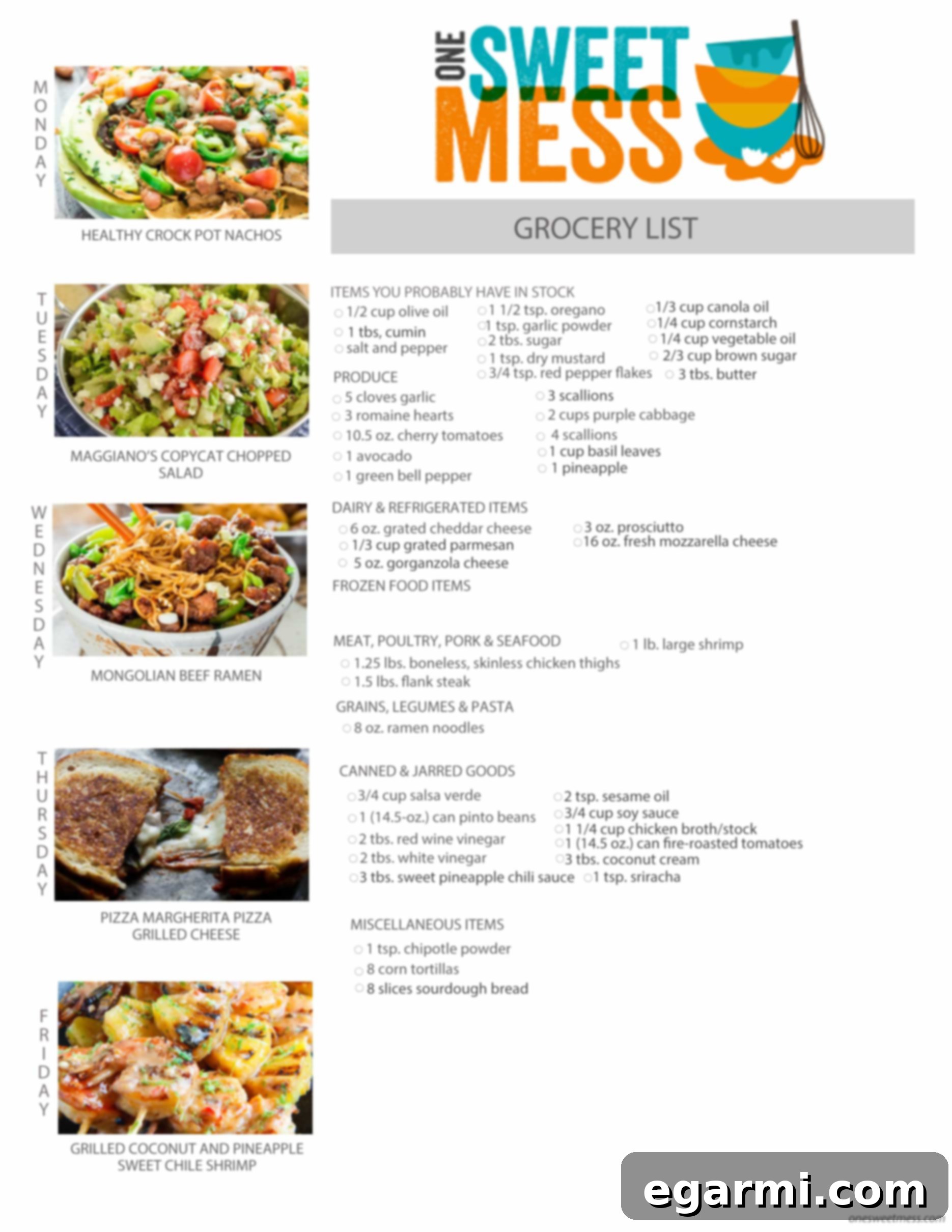 Printable Weekly Meal Plan and Shopping List for the week of May 9, 2016, making grocery shopping easy
