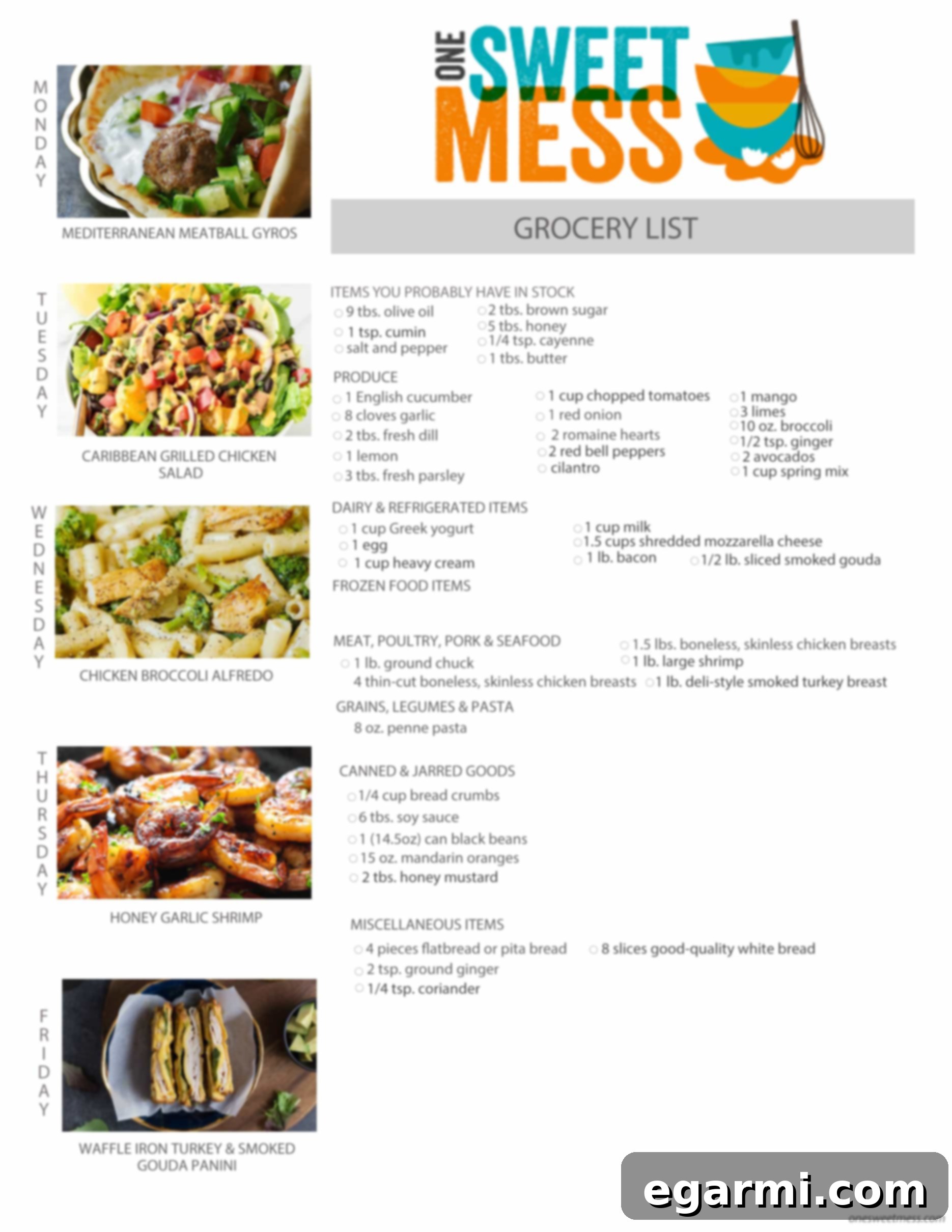 Printable Weekly Meal Plan and Grocery List for the Week of May 23rd, 2016