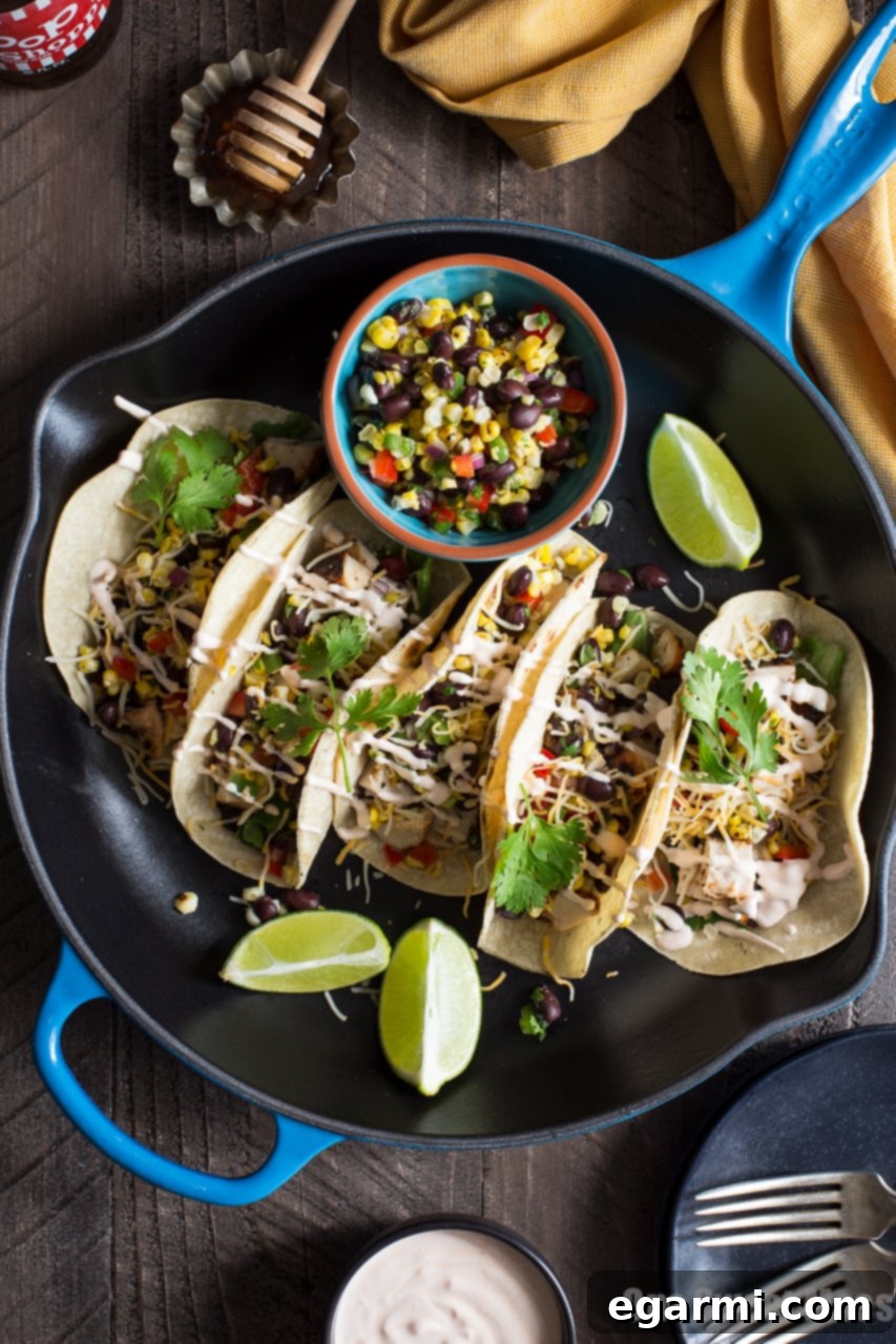 Mesquite Grilled Chicken Tacos with Honey Hot Sauce Chipotle Crema