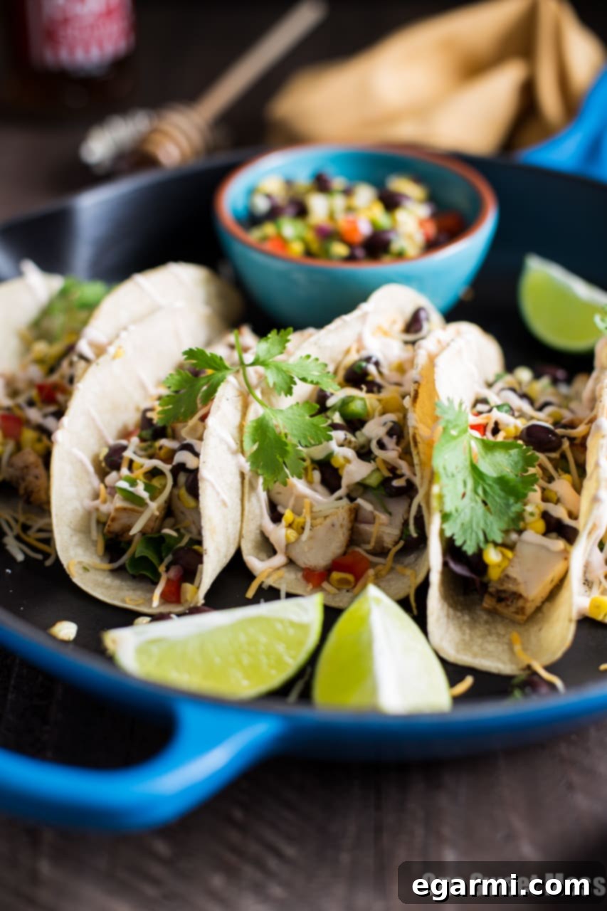 Mesquite Grilled Chicken Tacos with Honey Hot Sauce Chipotle Crema