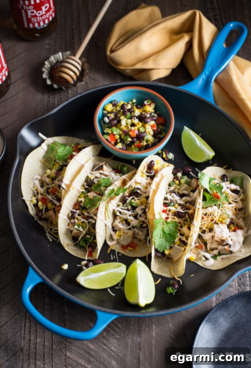 Mesquite Grilled Chicken Tacos with Honey Hot Sauce Chipotle Crema