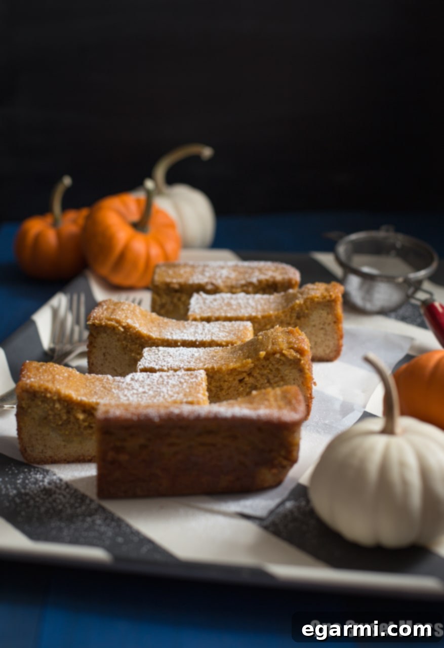 Whole Pumpkin Pie Gooey Butter Cake, freshly baked and golden