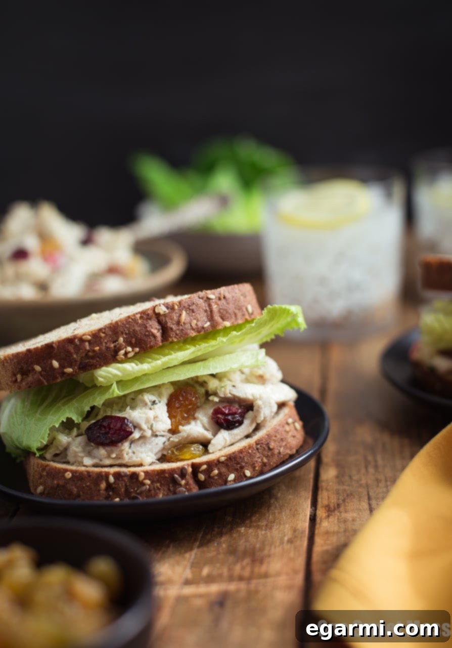 Assembled Harvest Turkey Salad Sandwich on whole grain bread