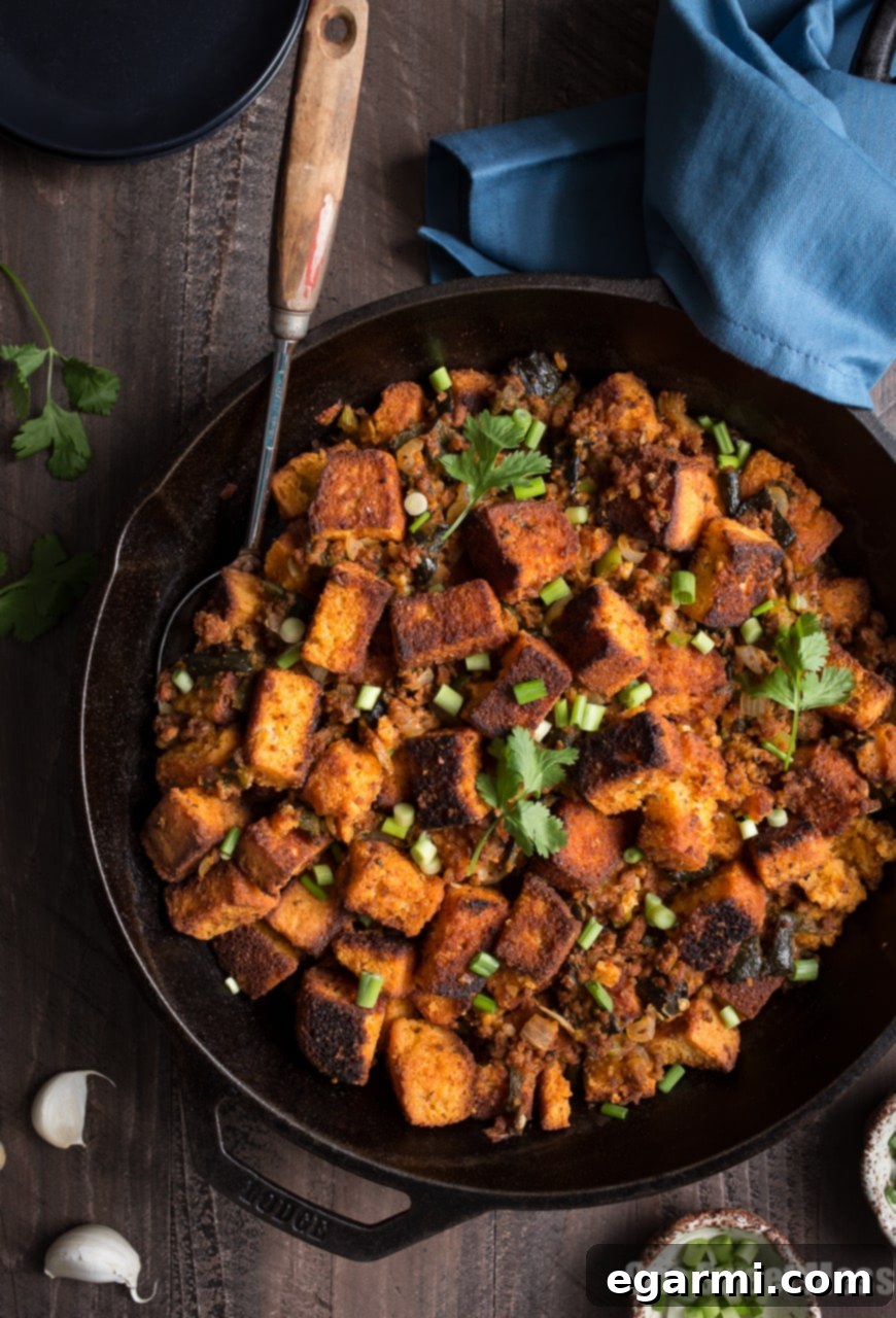 Spicy Roasted Poblano Chorizo Cornbread Stuffing 2 Roasted Poblano Chorizo Cornbread Stuffing