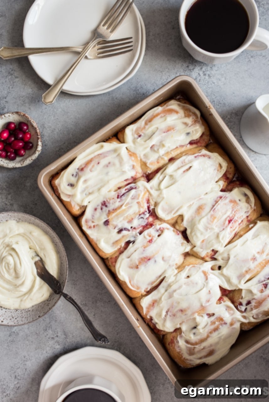 Cranberry Orange Sweet Rolls with White Chocolate Cream Cheese Frosting - A Festive Holiday Breakfast