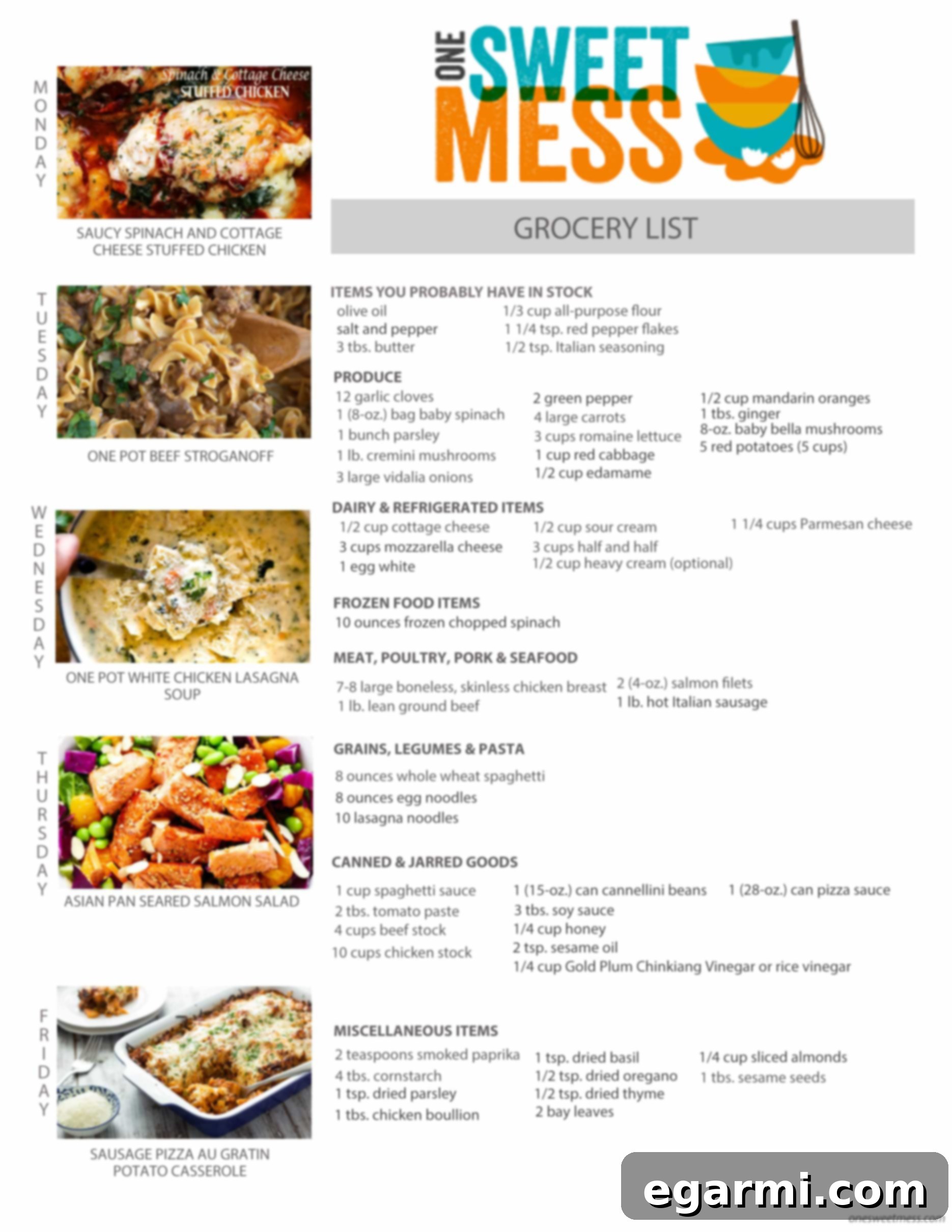 Week of January 16th, 2017 Weekly Meal Plan + Printable Grocery List