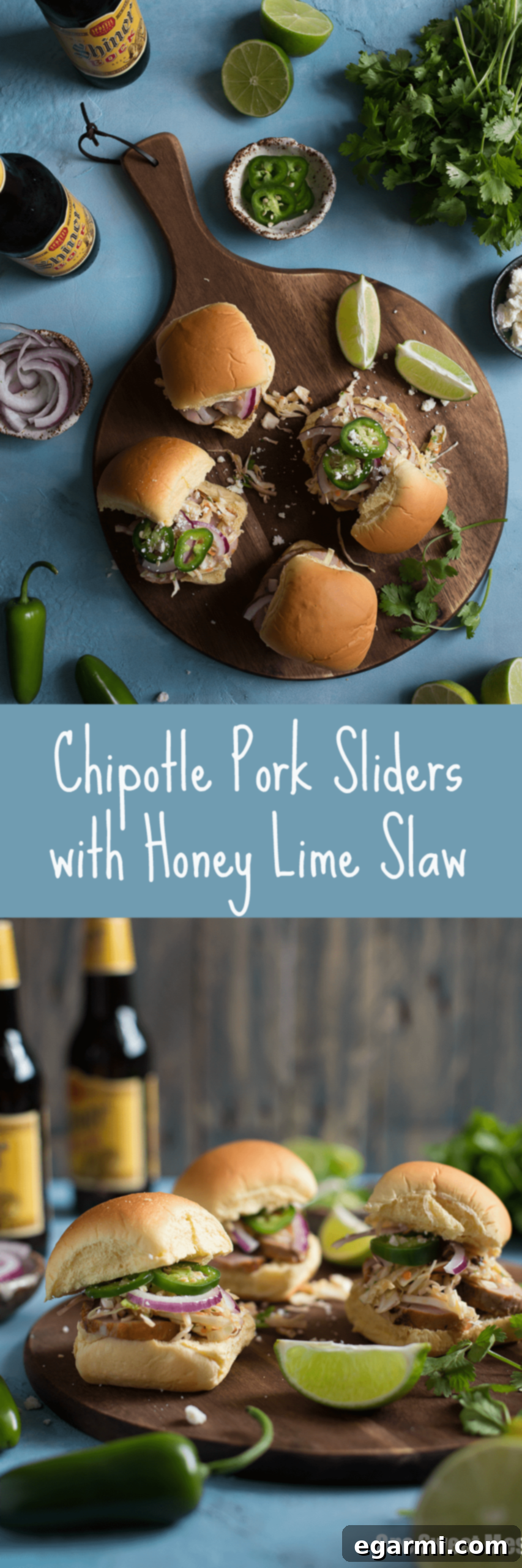 Pin this recipe for Chipotle Pork Sliders with Honey Lime Slaw on Pinterest