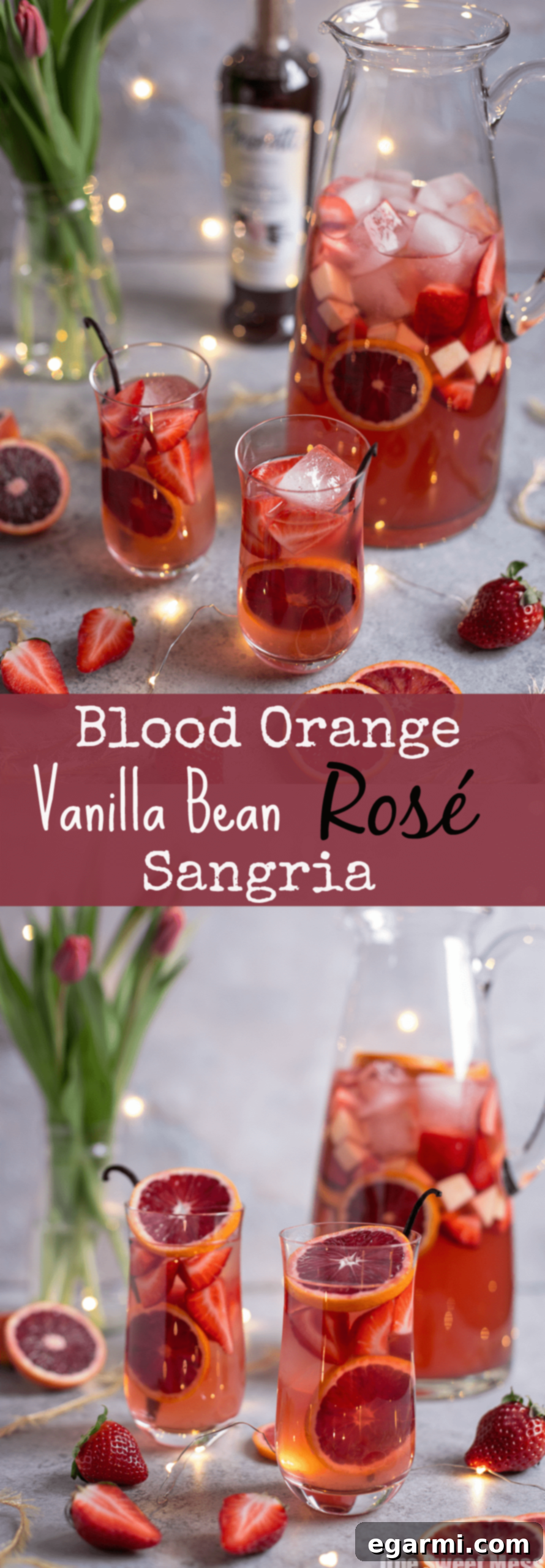 Velvet Citrus Rosé Sangria 8 Pinterest-friendly image for Blood Orange Vanilla Bean Rosé Sangria