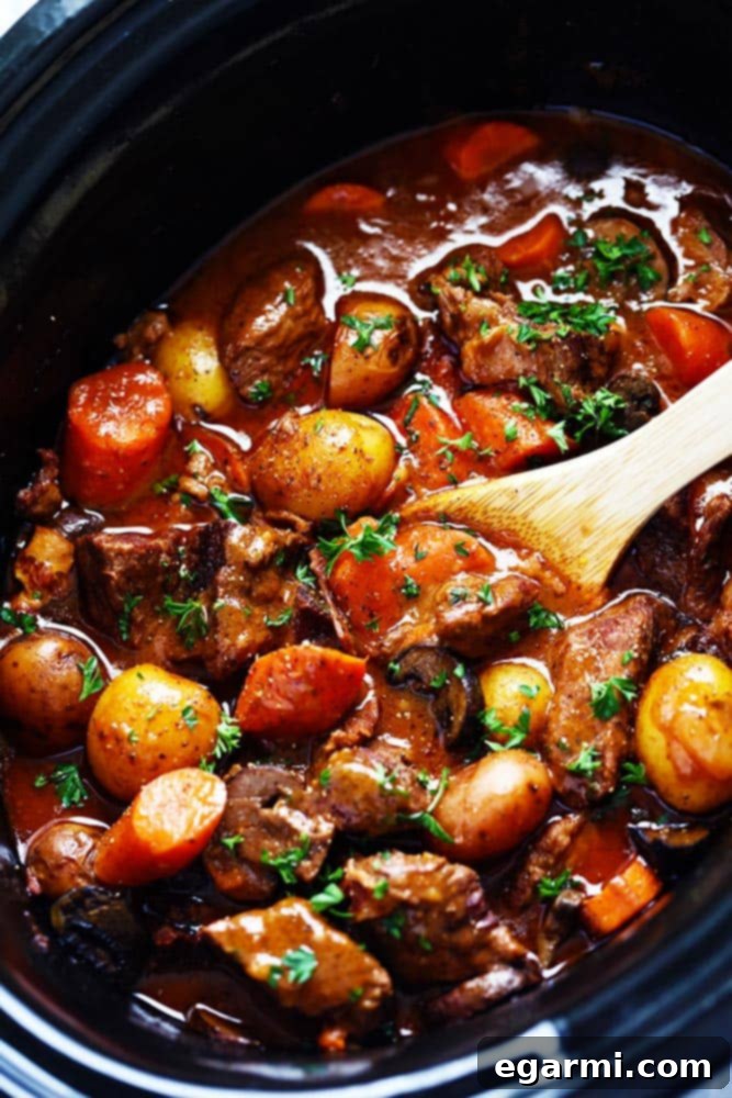 Slow Cooker Beef Bourguignon - Hearty French Stew Recipe