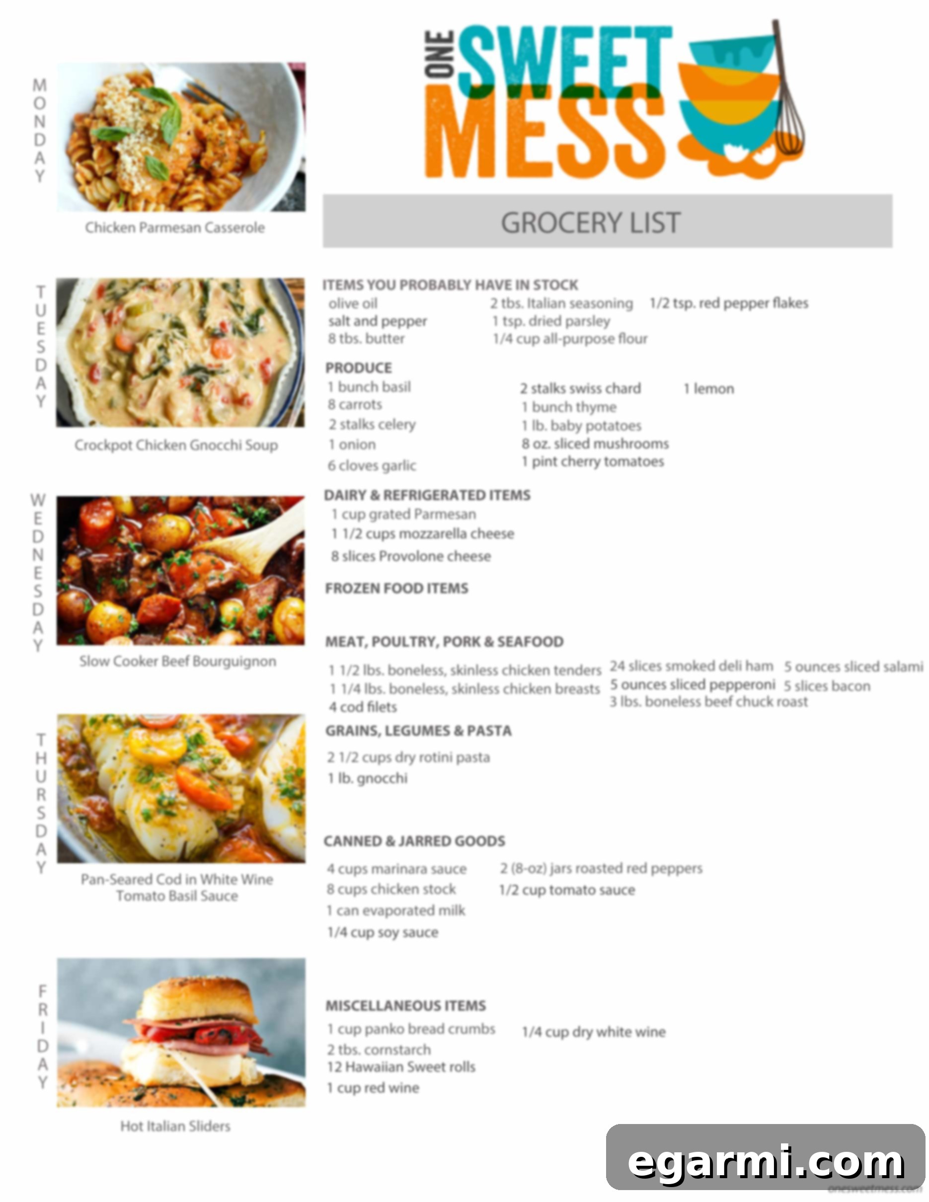 Printable Weekly Meal Plan and Grocery List for February 6th, 2017
