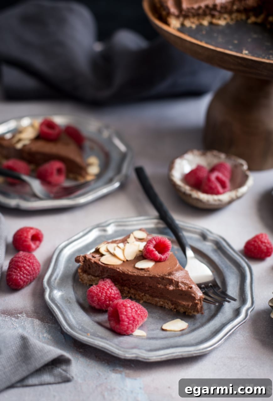 Dark Chocolate Almond Tart: This rich, creamy, ultra chocolate-y tart is vegan, gluten-free, grain-free, soy-free, and egg-free. This decadent tart is perfect for Valentine's Day.