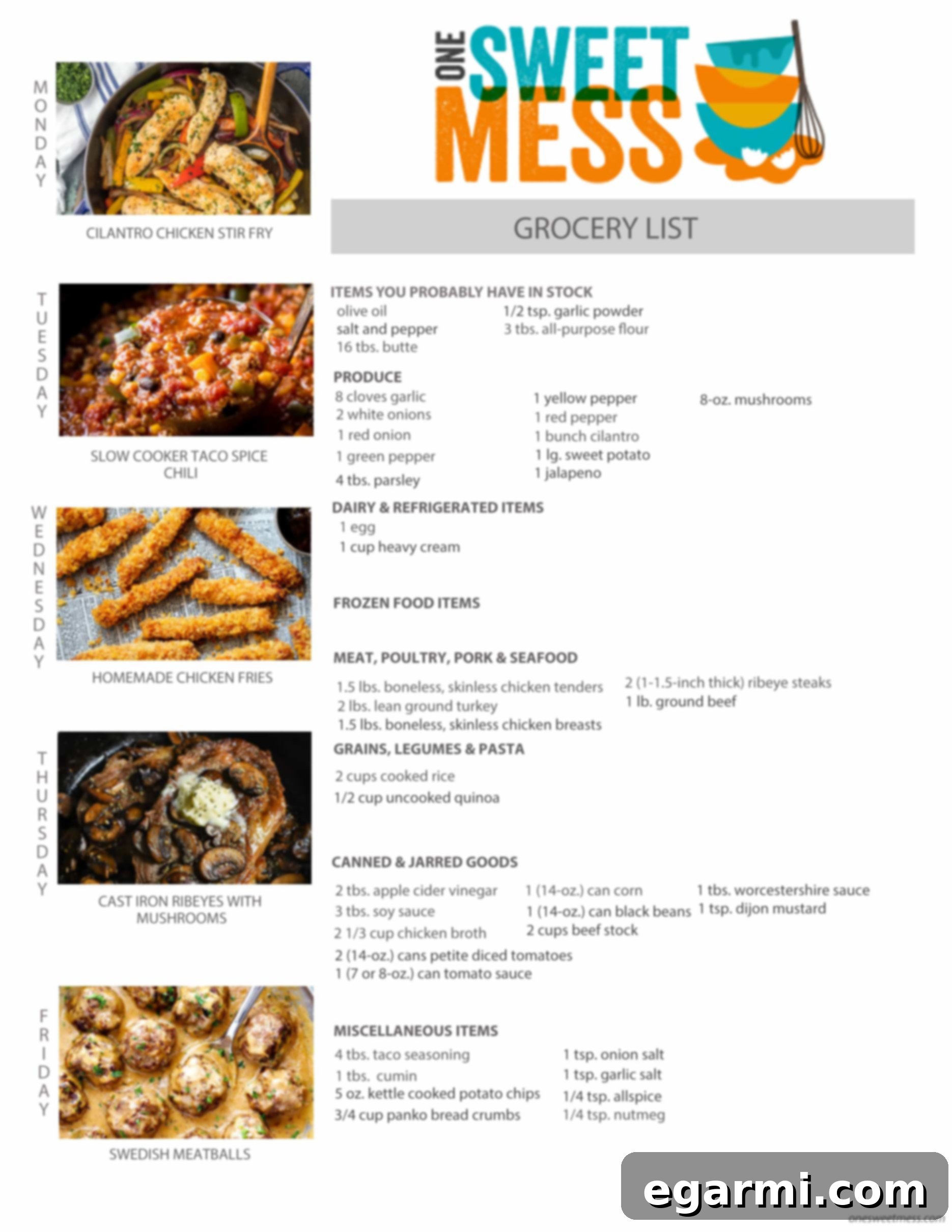 Printable Weekly Meal Plan and Grocery Shopping List