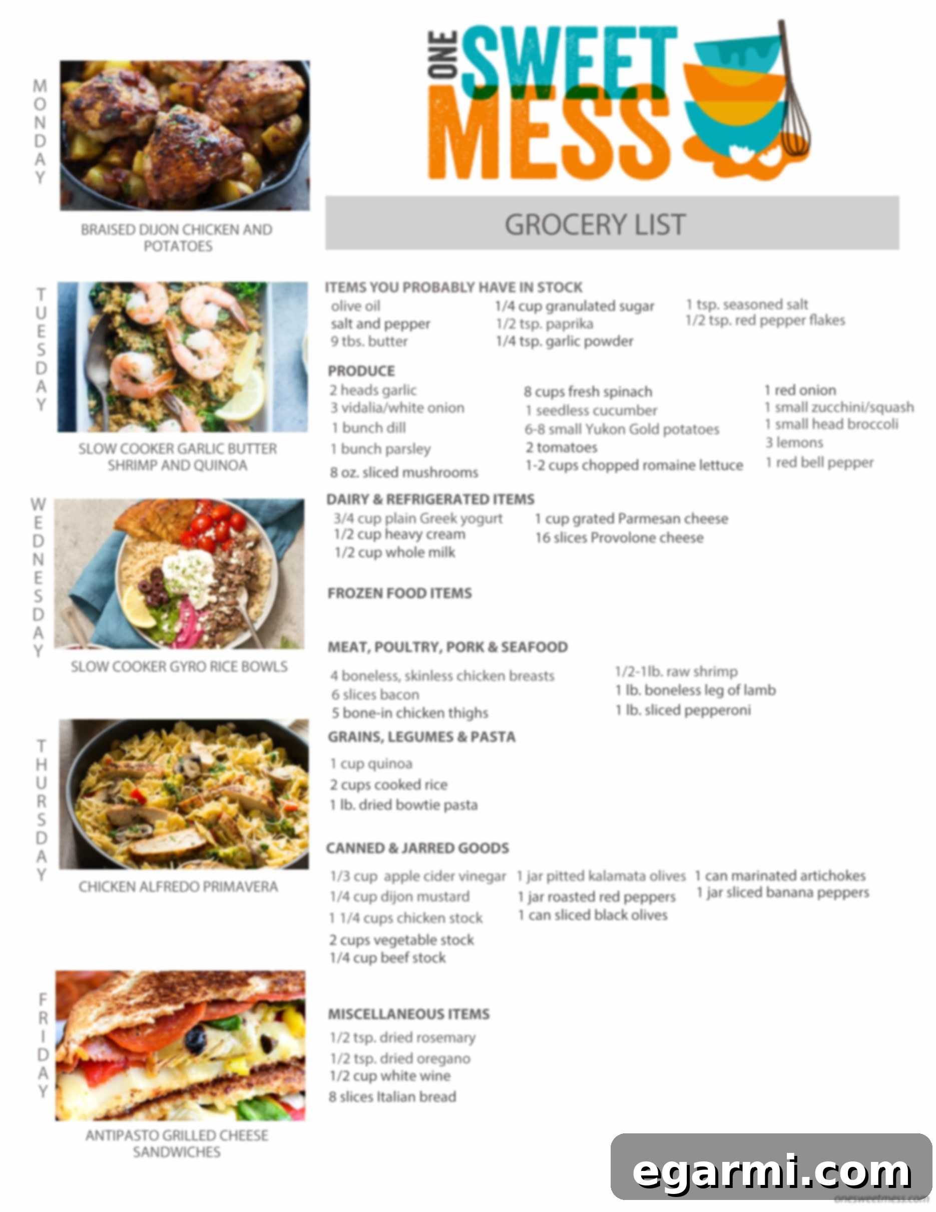 Week of March 13th, 2017 Weekly Meal Plan and Printable Grocery List - Your essential tools for organized cooking