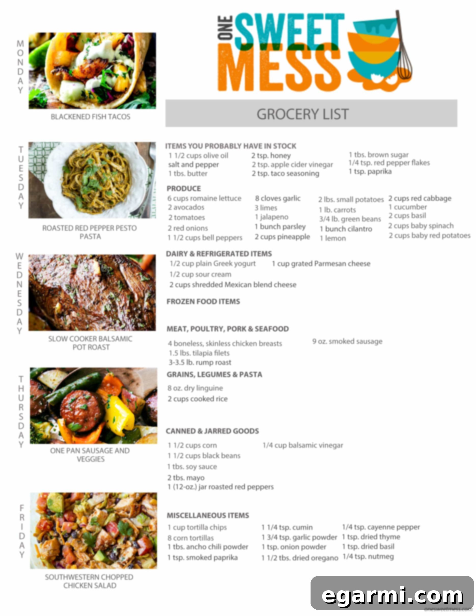 Week of March 20th, 2017 Weekly Meal Plan + Printable Grocery List
