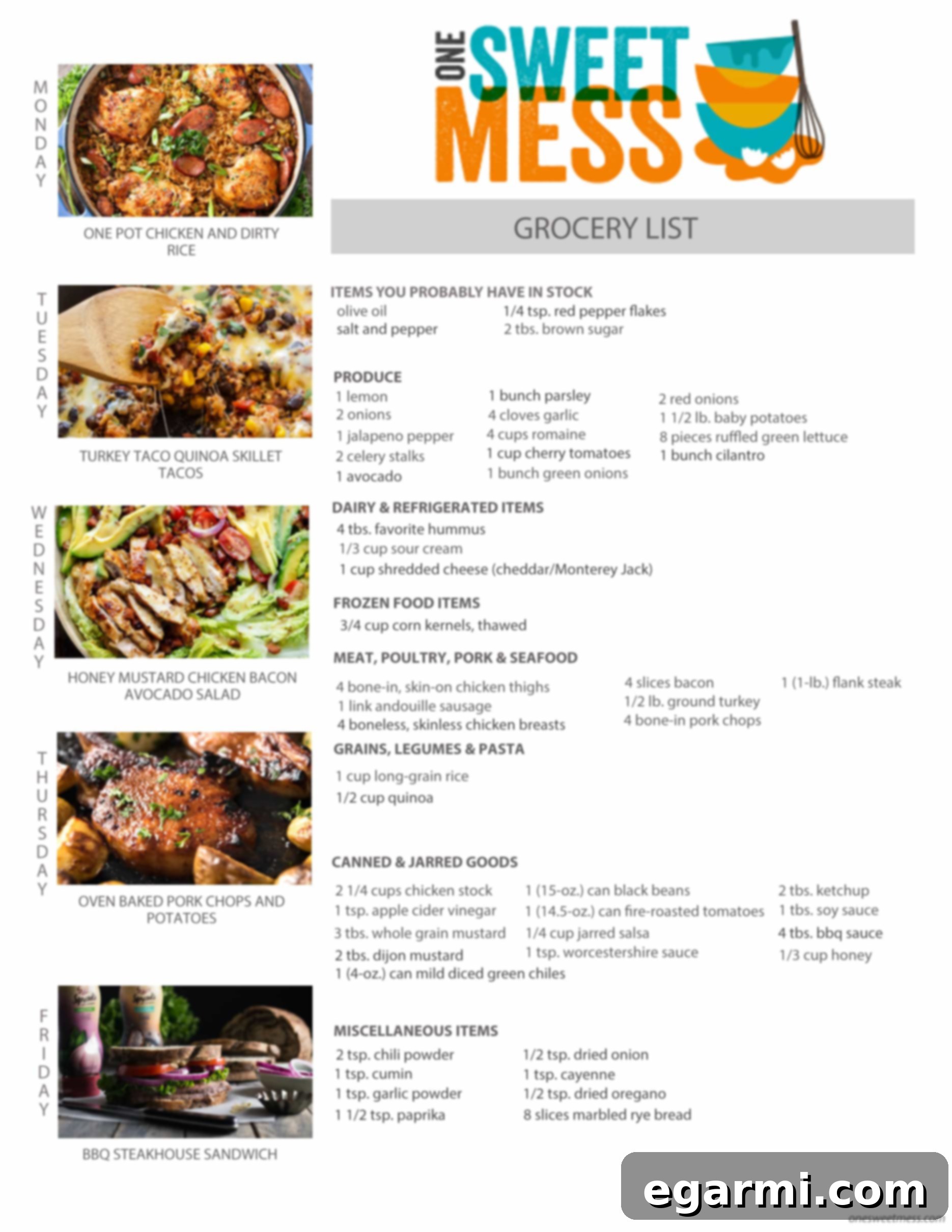 Week of March 27th, 2017 Weekly Meal Plan + Printable Grocery List – Ready to Print