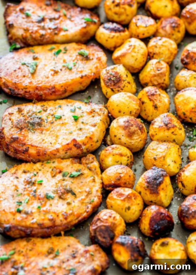 Sheet Pan Ranch Pork Chops and Potatoes, a simple and quick oven-baked meal for busy weeknights