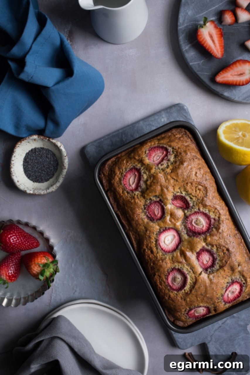 Slice of Strawberry Lemon Poppy Seed Bread with Glaze