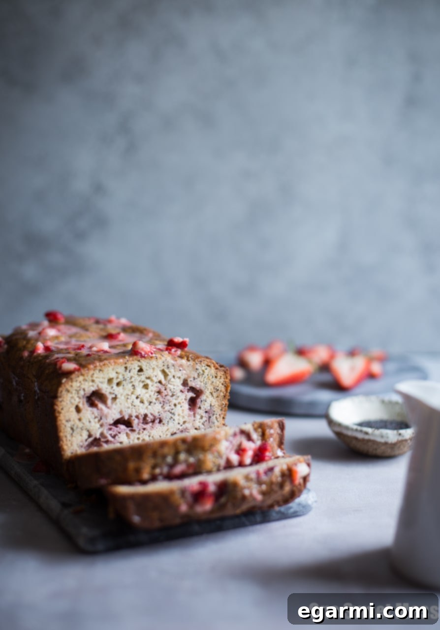 Whole Strawberry Lemon Poppy Seed Loaf with Pink Glaze