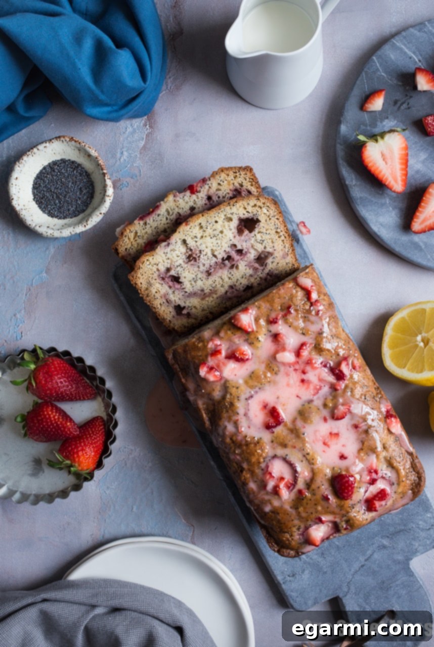 Closeup of Strawberry Lemon Poppy Seed Bread Slice