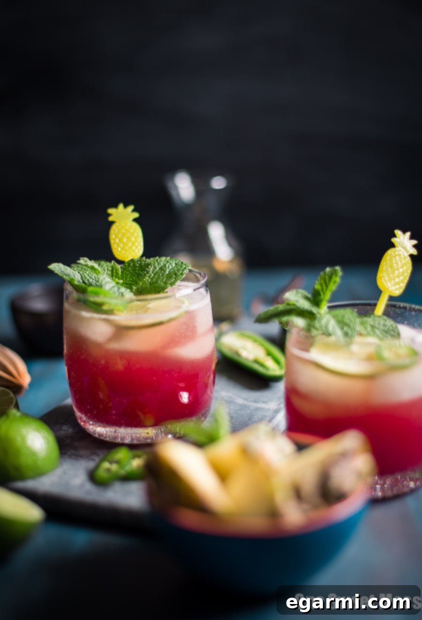 Fresh ingredients for Cranberry Pineapple Jalapeño Margarita