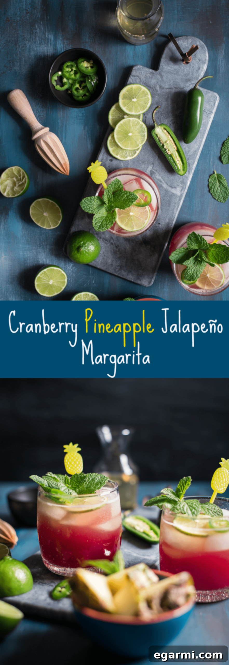 Cranberry Pineapple Jalapeno Margaritas pin image