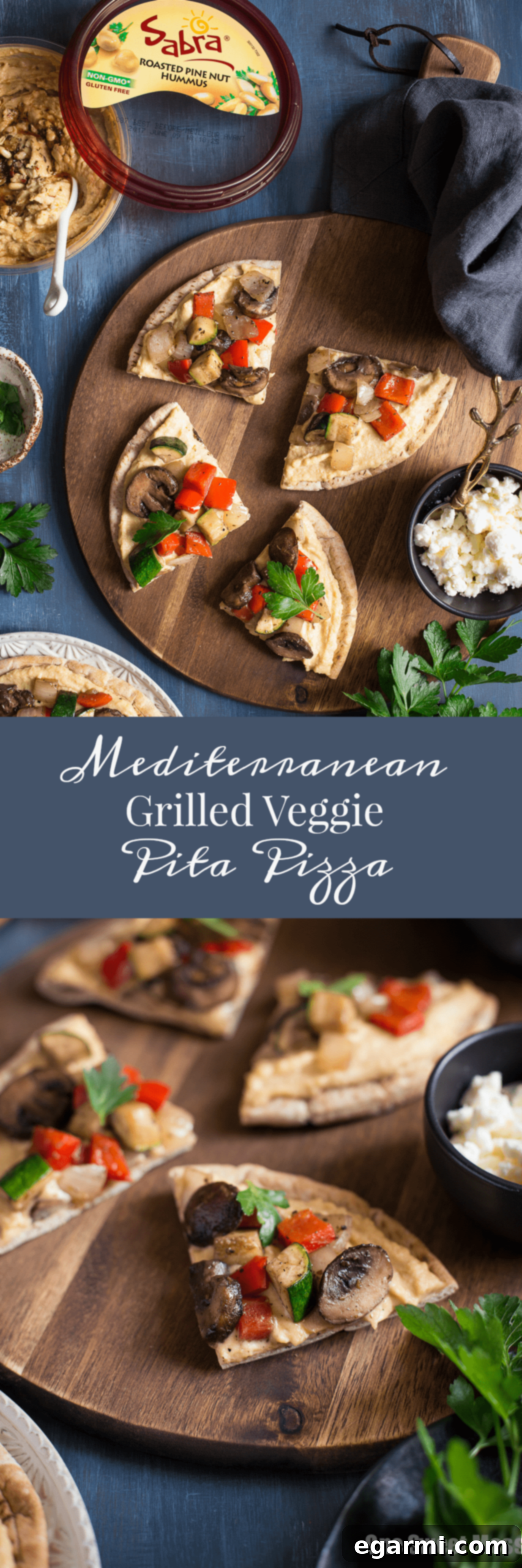 Mediterranean Grilled Veggie Pita Pizza - Pin for later