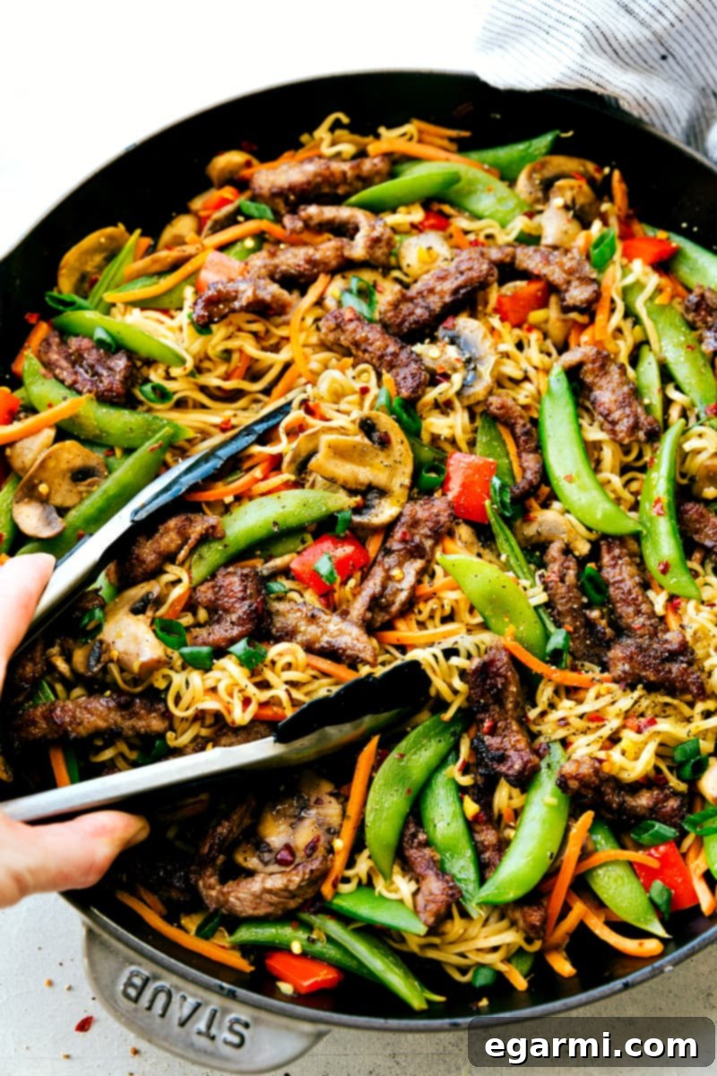 Garlic Beef and Veggie Ramen - A flavorful and quick noodle soup