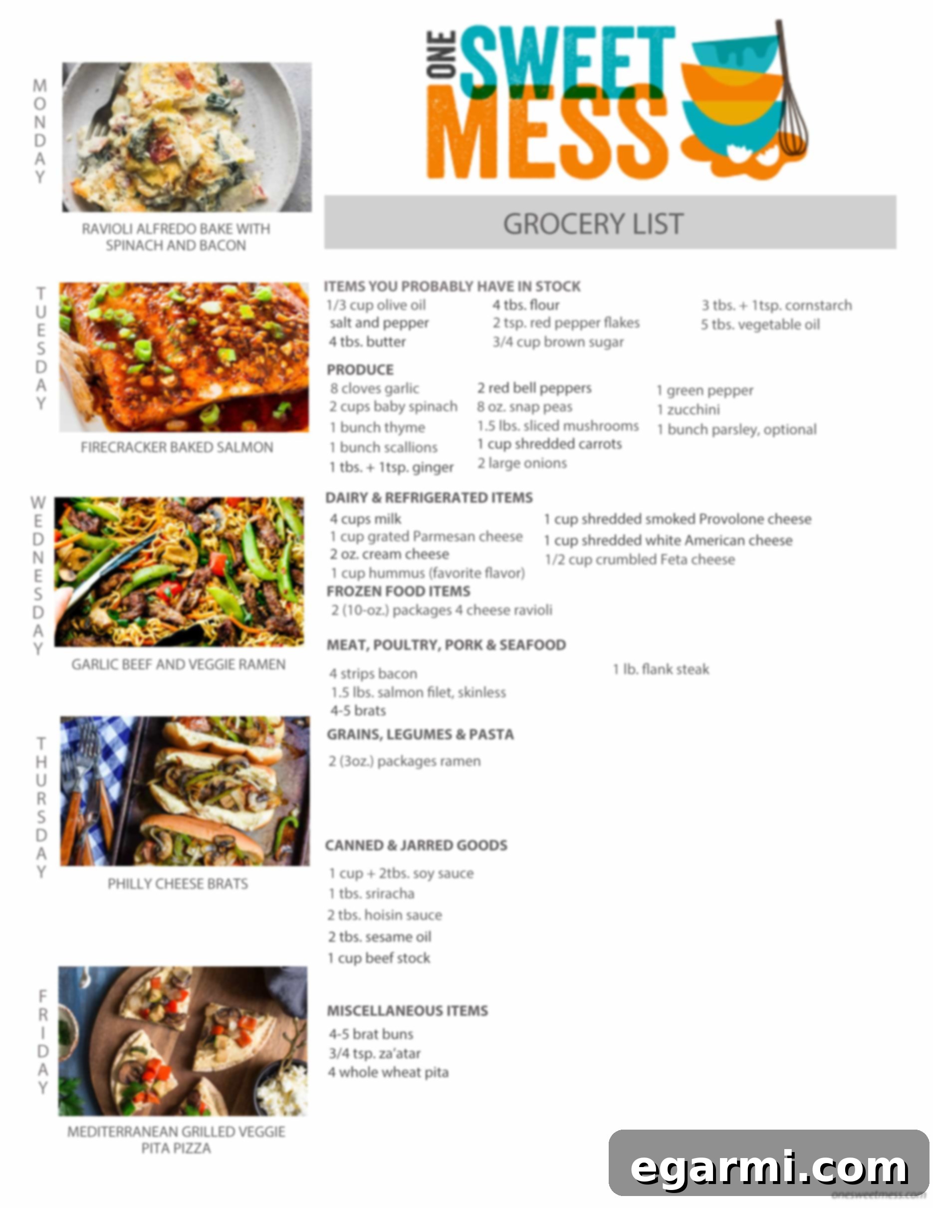 Printable Weekly Meal Plan and Grocery List for the Week of May 15th, 2017