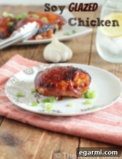 A delicious plate of Soy Glazed Chicken Thighs, ready to be served.