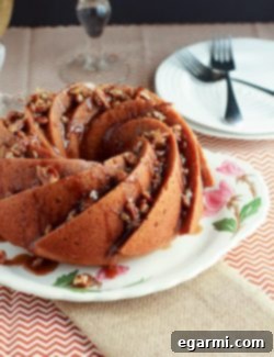 Sweet Potato Bourbon Bundt Cake with Glaze and Pecans