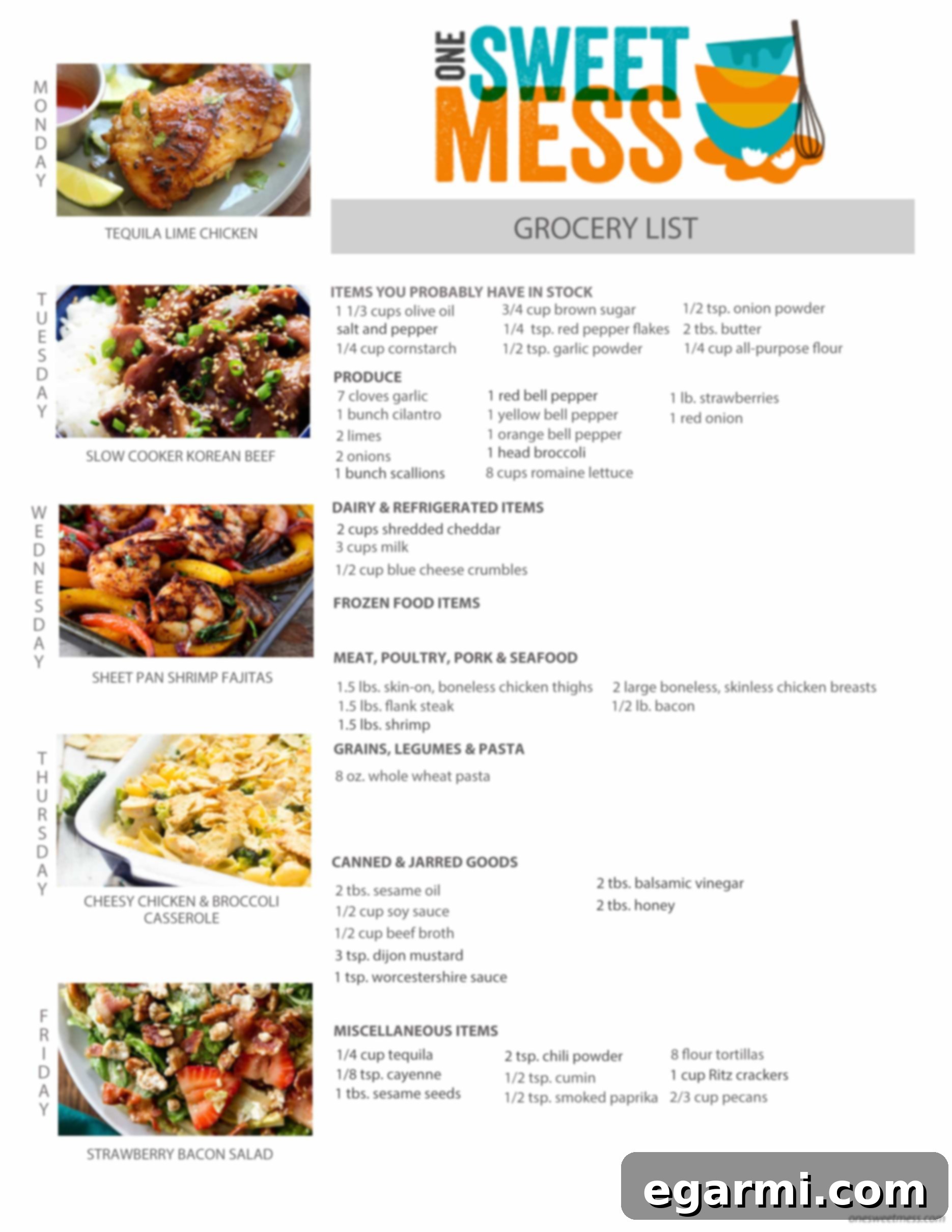 Printable Weekly Meal Plan and Grocery List for Easy Shopping and Meal Prep