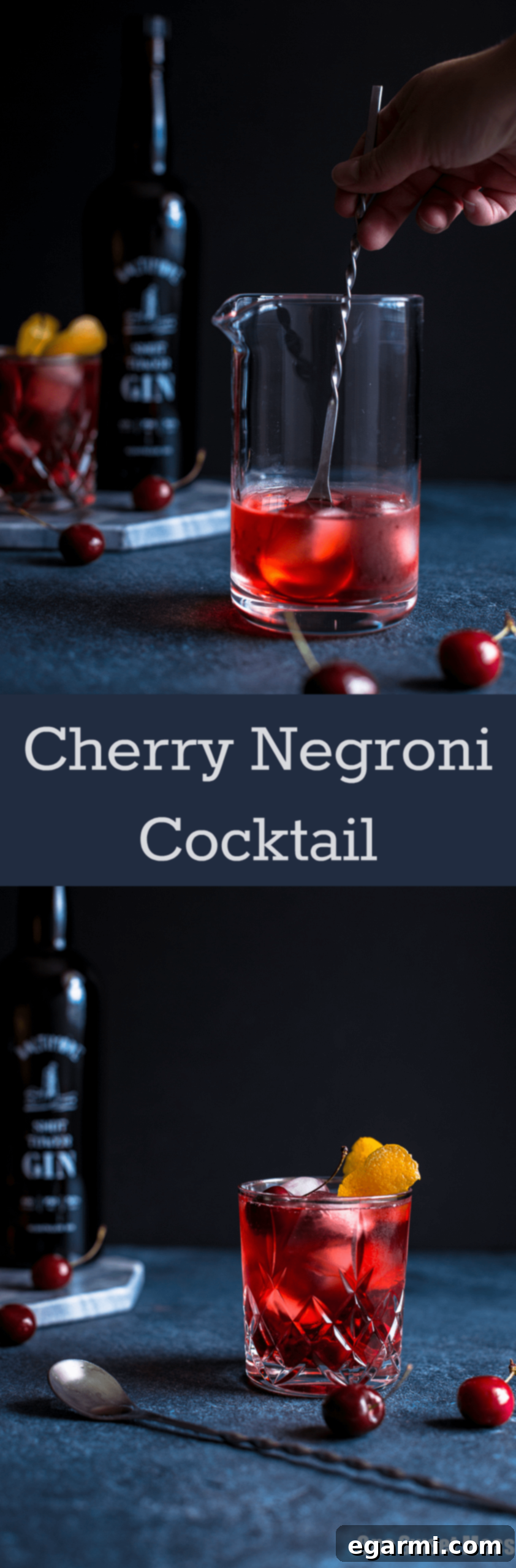 Pin-friendly image for Cherry Negroni Cocktail recipe.