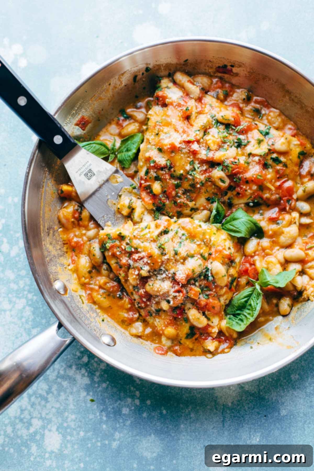 Garlic Basil White Fish Skillet with Tomato Butter Sauce