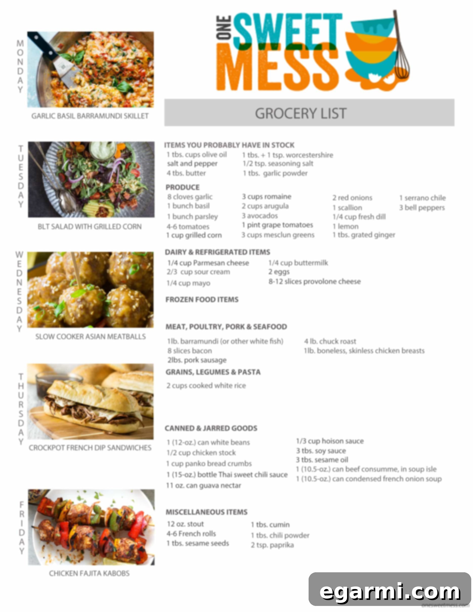 Weekly Meal Plan, June 19, 2017 7 Week of June 19th, 2017 Weekly Meal Plan + Printable Grocery List