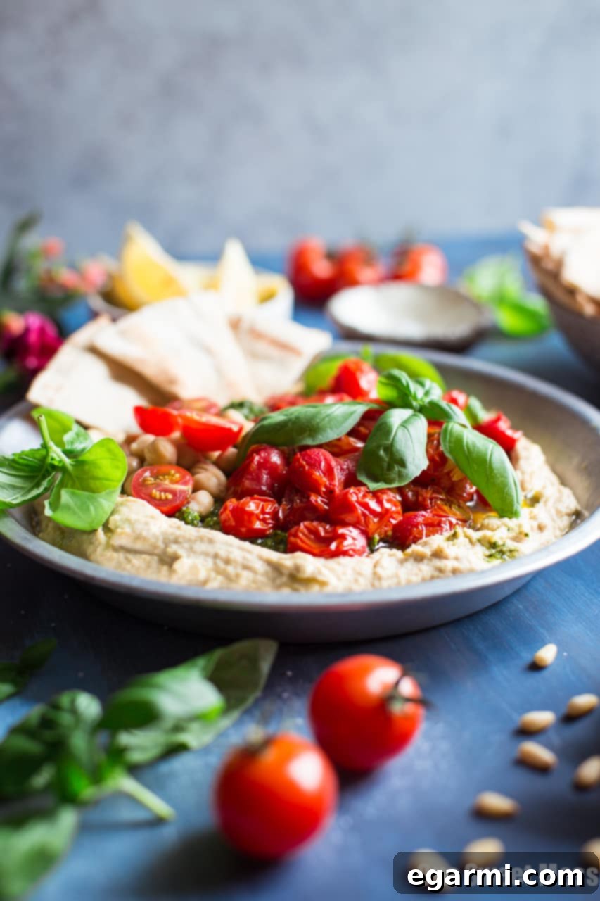 Ingredients for Basil Pesto Hummus with Roasted Cherry Tomatoes