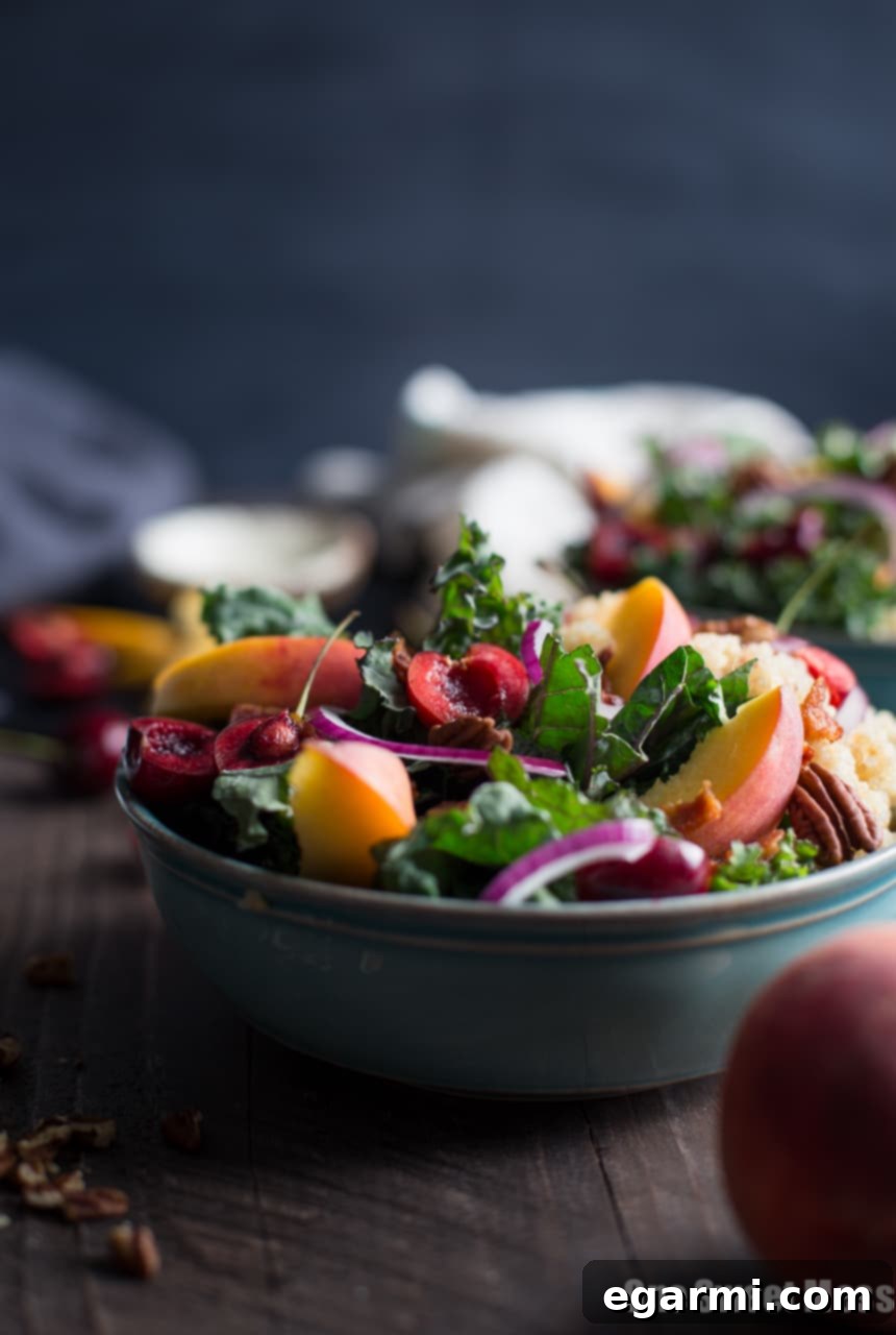 Maple Balsamic Vinaigrette for Summer Stone Fruit Kale and Quinoa Salad