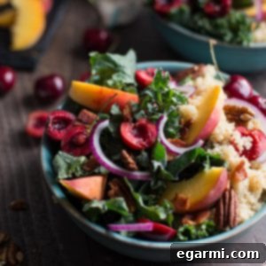 Summer Stone Fruit Kale and Quinoa Salad with Maple Balsamic Vinaigrette (Gluten-Free)