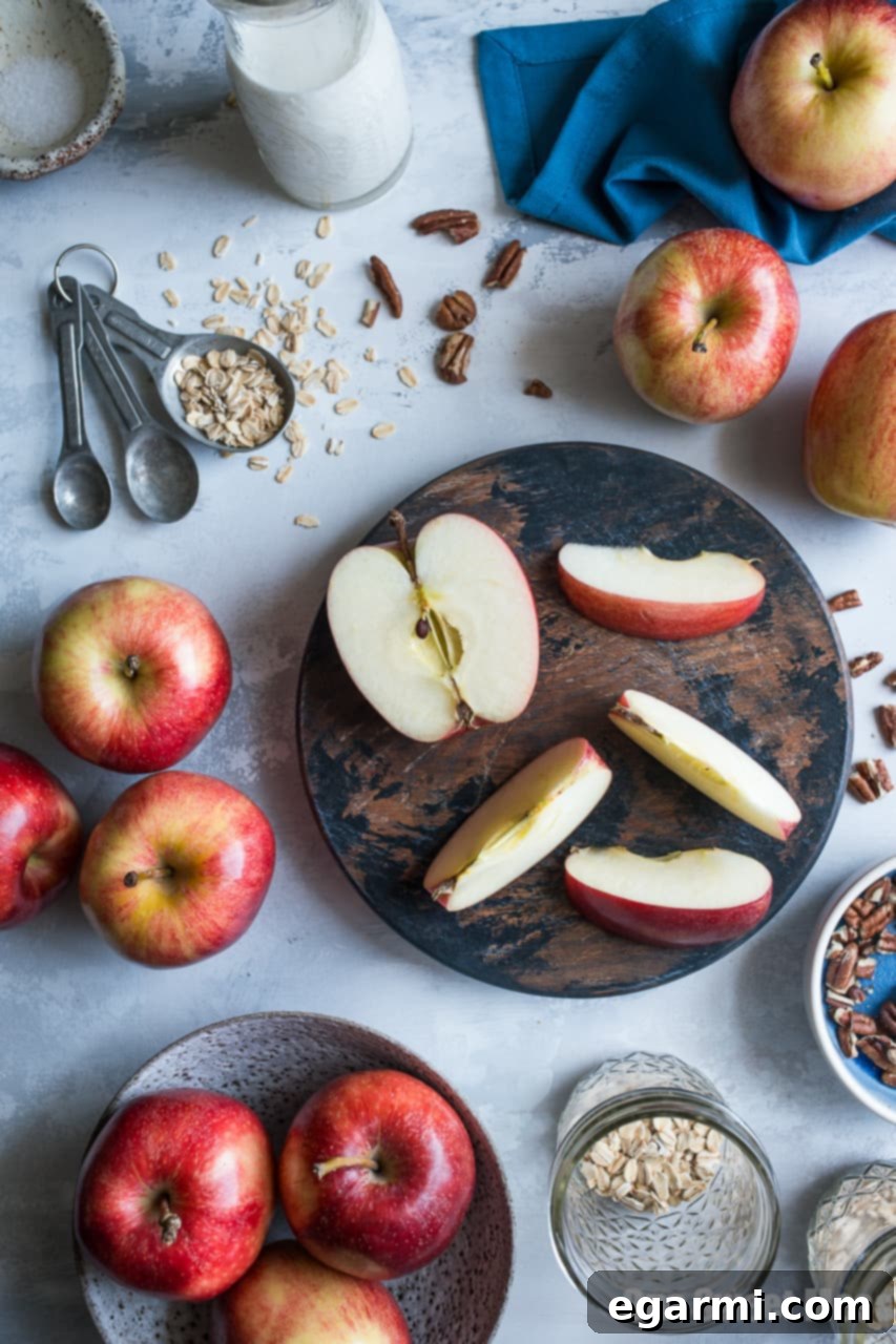 Apple Pie Overnight Oatmeal with fresh apple slices, a perfect vegan and gluten-free breakfast for busy mornings